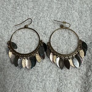 Chic Two-Tone Leaf Hoop Earrings